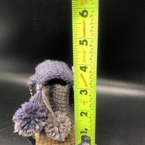 Whimsical Crochet Backpack Keychain – Grape Tan Colorblock, Pom Poms, & Beads - Picture 8 of 12